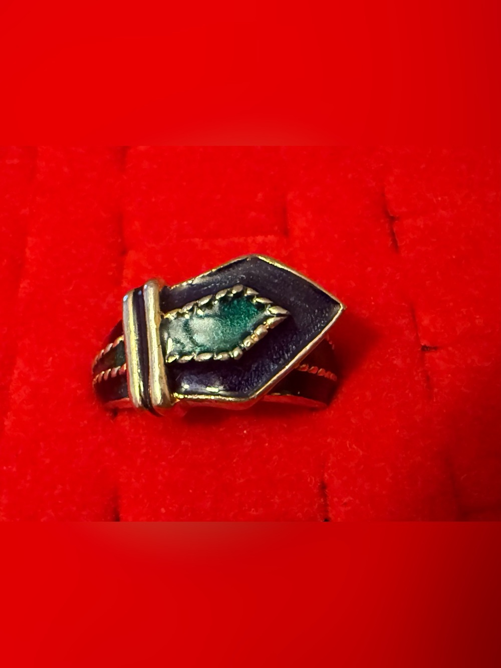 Blue and Teal Enamel Arrow Accent Ring